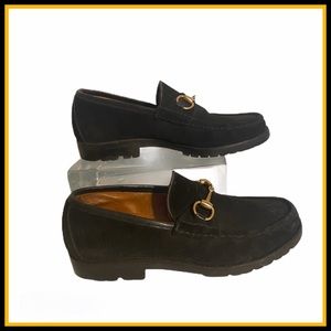 VINTAGE GUCCI BLACK SUEDE HORSEBIT LOAFERS